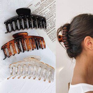 3Pcs Large Claw Hair Clips. Sturdy and Suitable For Thick Hair.